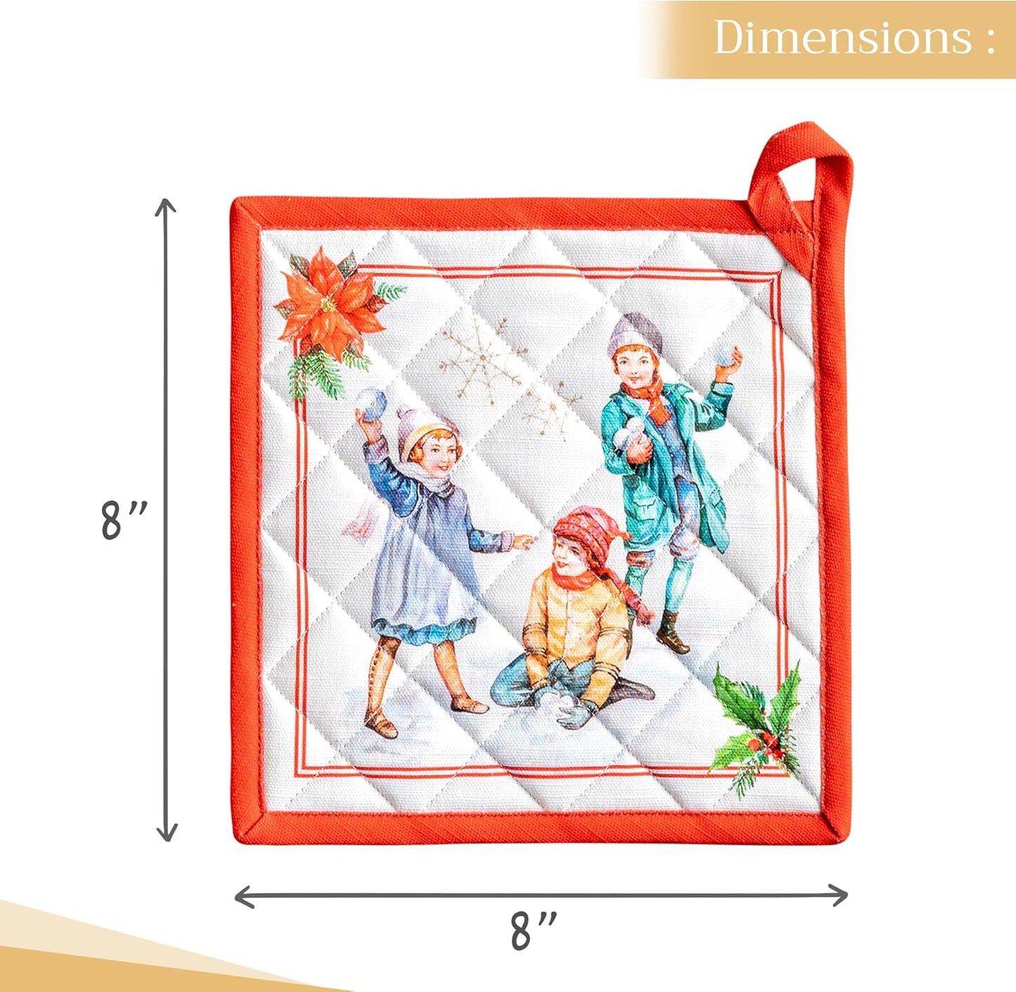 Maison d' Hermine Pot Holders Set 100% Cotton Heat Resistant Potholders 8" x 8" Hot Pads with Loop BBQ, Cooking, Baking, Grilling, Kitchen, Handling Hot Pans (Pack of 2, Chromo)