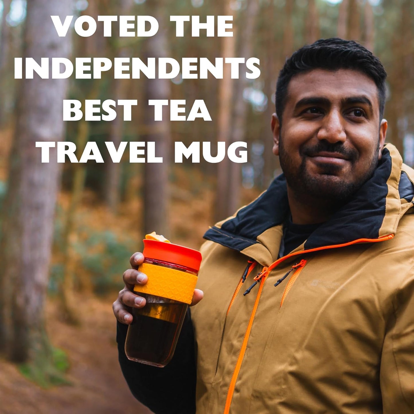 Large Travel Mug Loose Tea Infuser - Detachable Tea Strainer with Spill Proof Lid - 18oz/530ml BPA-Free Reusable Glass Travel Coffee Cup with Silicone Band (Grey and Blue)