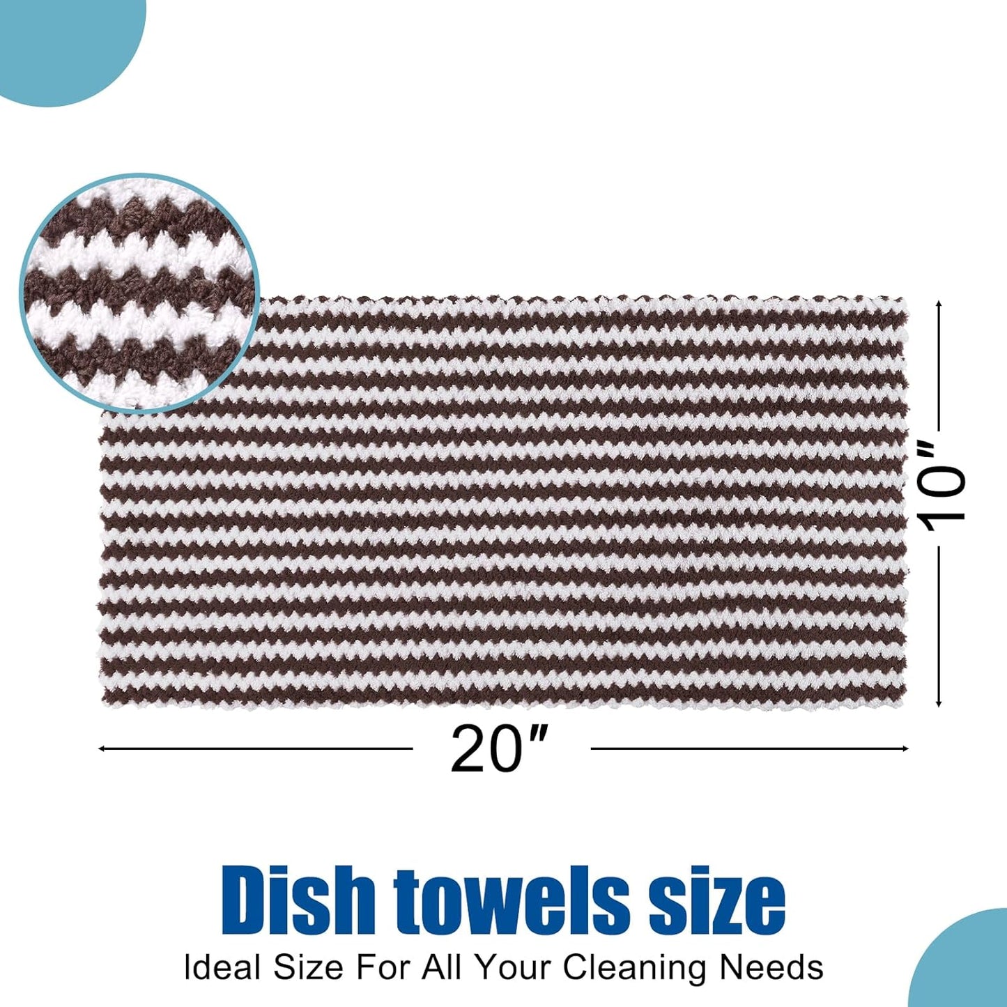 Homaxy Kitchen Towels(12 Pack, 10 x 20 inches), Ultra Soft and Absorbent Dish Towels, Reusable Fast Drying Microfiber Cleaning Cloth, Coral Velvet Wave Design No-lint, Brown