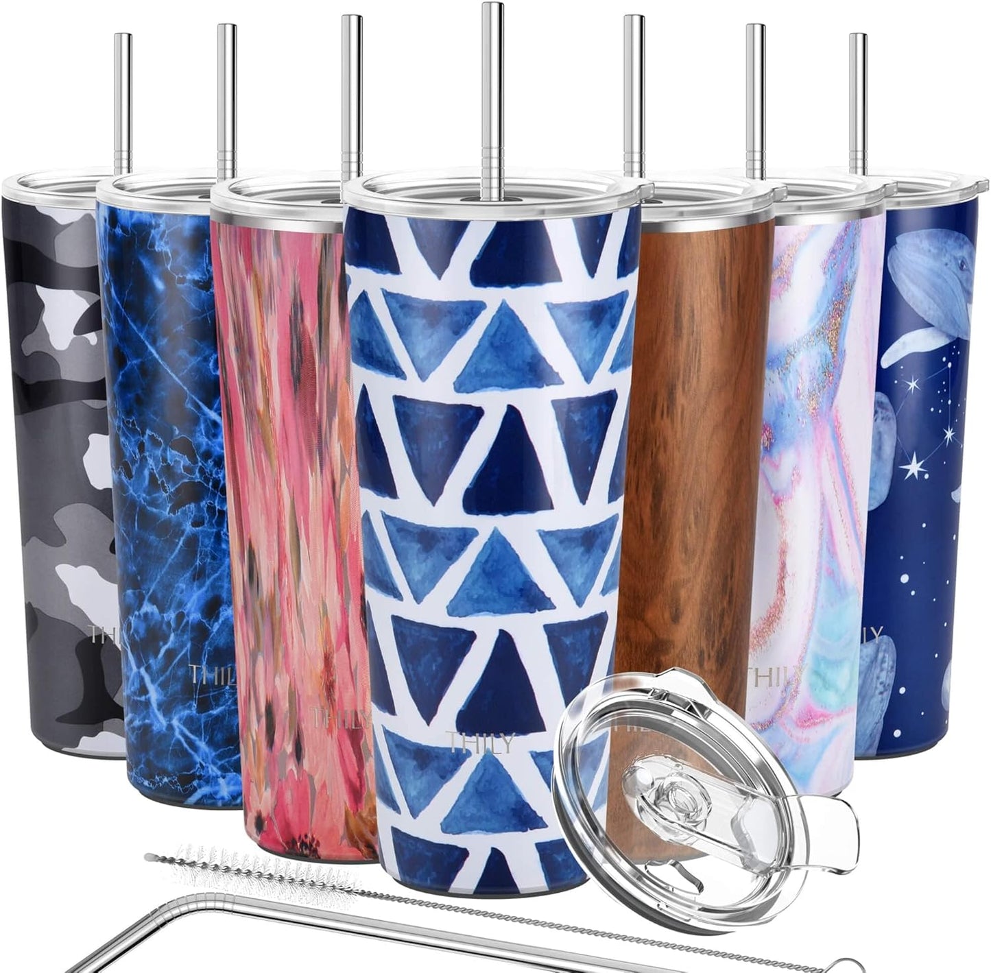 THILY Tumbler Stainless Steel Coffee Cup 26 oz Triple-Insulated Travel Mug with Splash-Proof Lid, for Iced Drinks and Hot Beverage Smoothies Cup, Blue Triangle