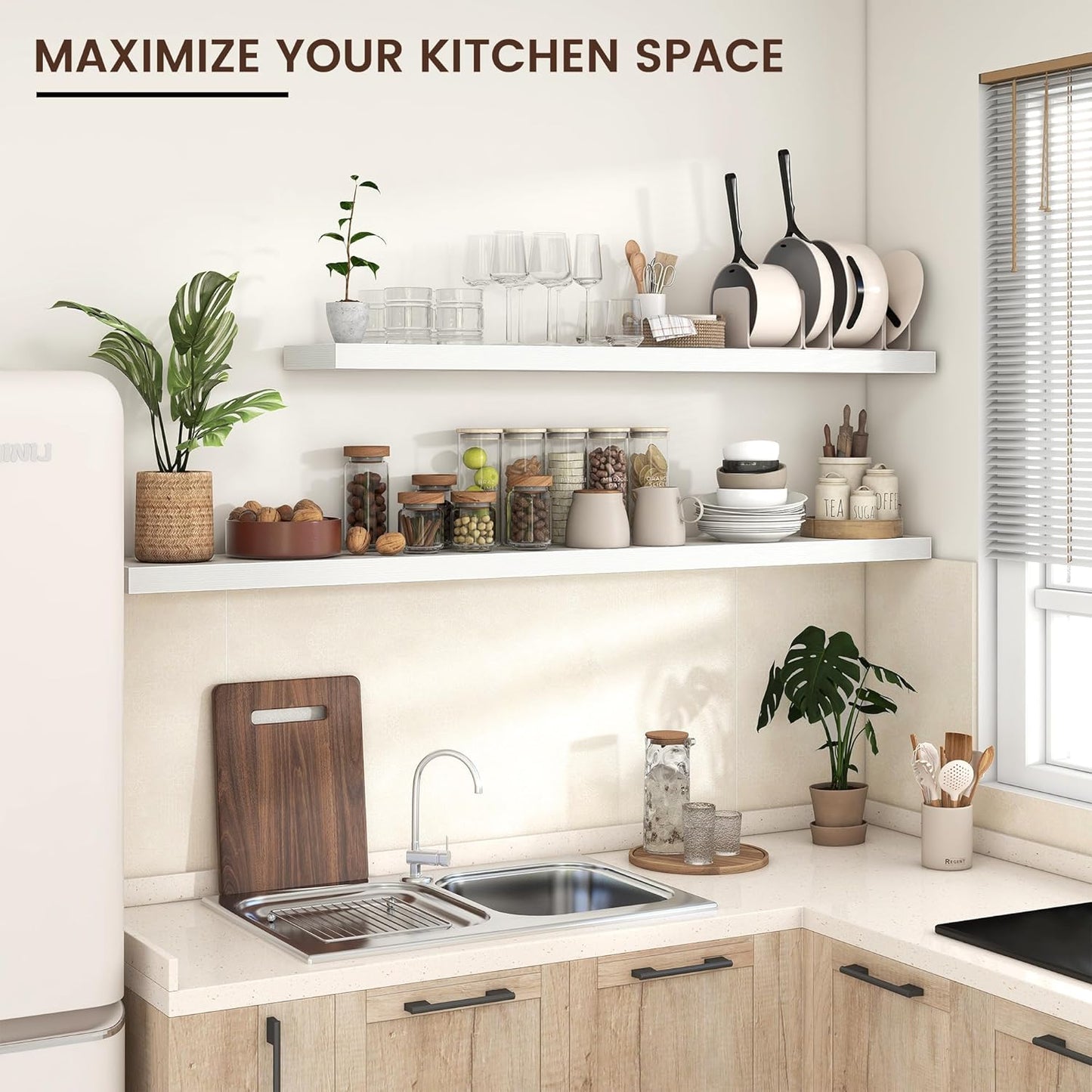 Floating Shelves for Wall, Large Wall Mounted Shelves with Invisible Brackets, Long Wood Floating Shelf for Living Room, Bedroom, Kitchen, (White, 72" W x 9" D x 1.5" H)