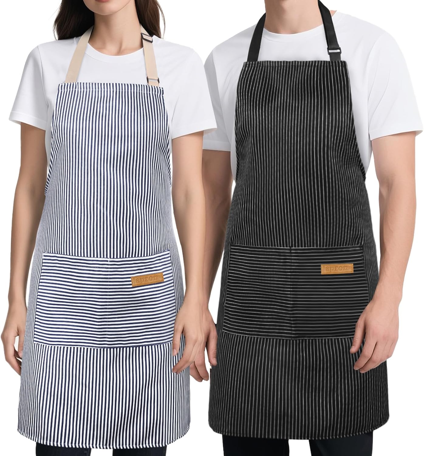 2 Pack Kitchen Cooking Aprons, Soft Aprons for Women Men with 2 Pockets Chef Apron with Adjustable Neck Strap and Long Tie