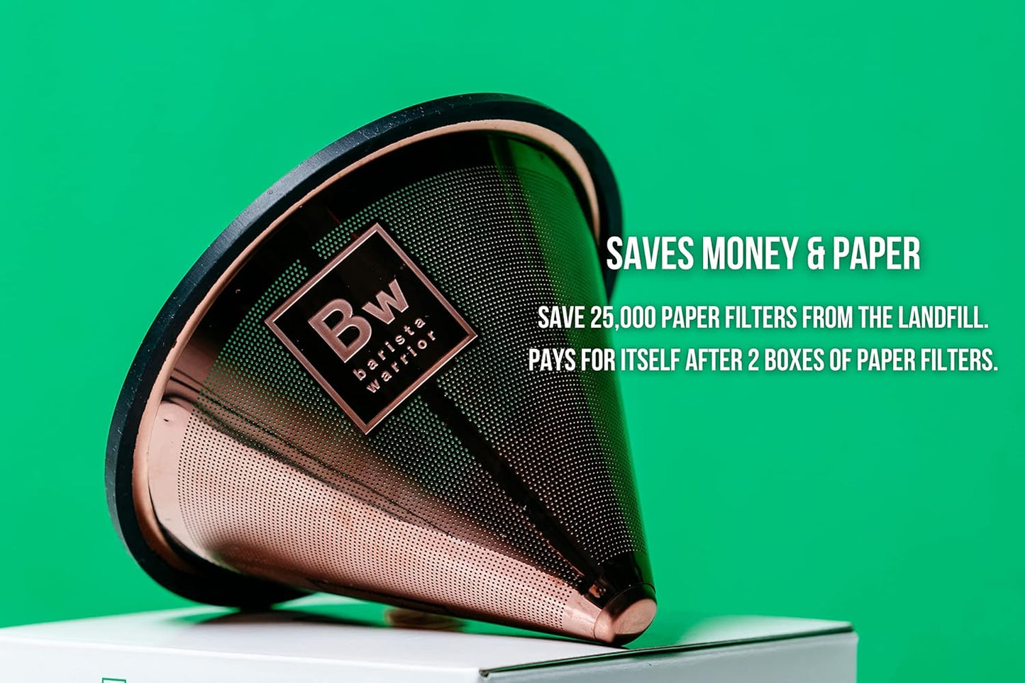 Barista Warrior Compatible for Chemex, Hario V60 & popular coffee makers, Pour Over Coffee Filters- Reusable and Permanent Coffee Cone Dripper (Copper Coated)