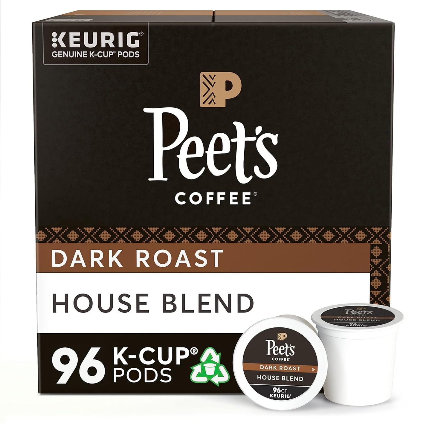 Peet's Coffee, Dark Roast K-Cup Pods for Keurig Brewers - House Blend 96 Count (4 Boxes of 24 K-Cup Pods)