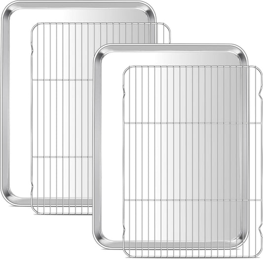 E-far Large Baking Sheet with Wire Rack (2 Pans + 2 Racks), 20 x 14 Inch Stainless Steel Cookie Pans Tray & Cooling Rack for Baking, Non Toxic & Heavy Duty & Rust Free, Oven & Dishwasher Safe