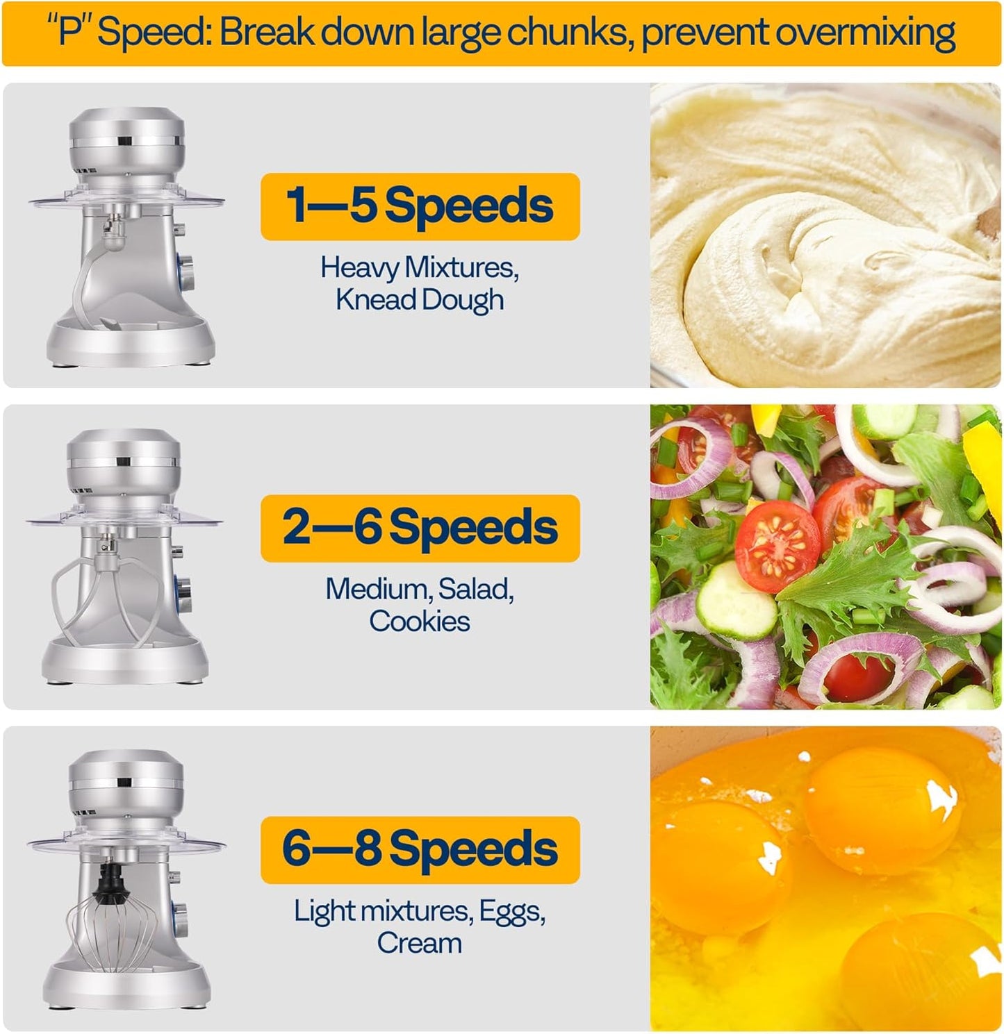 VIVOHOME 4.75 Quart Stand Mixer, 8 Speed Kitchen Electric Food Mixer, Household Stand Mixer for Baking, Cake, Bread with Beater, Dough Hook, Wire Whip and Egg Separator, Silver