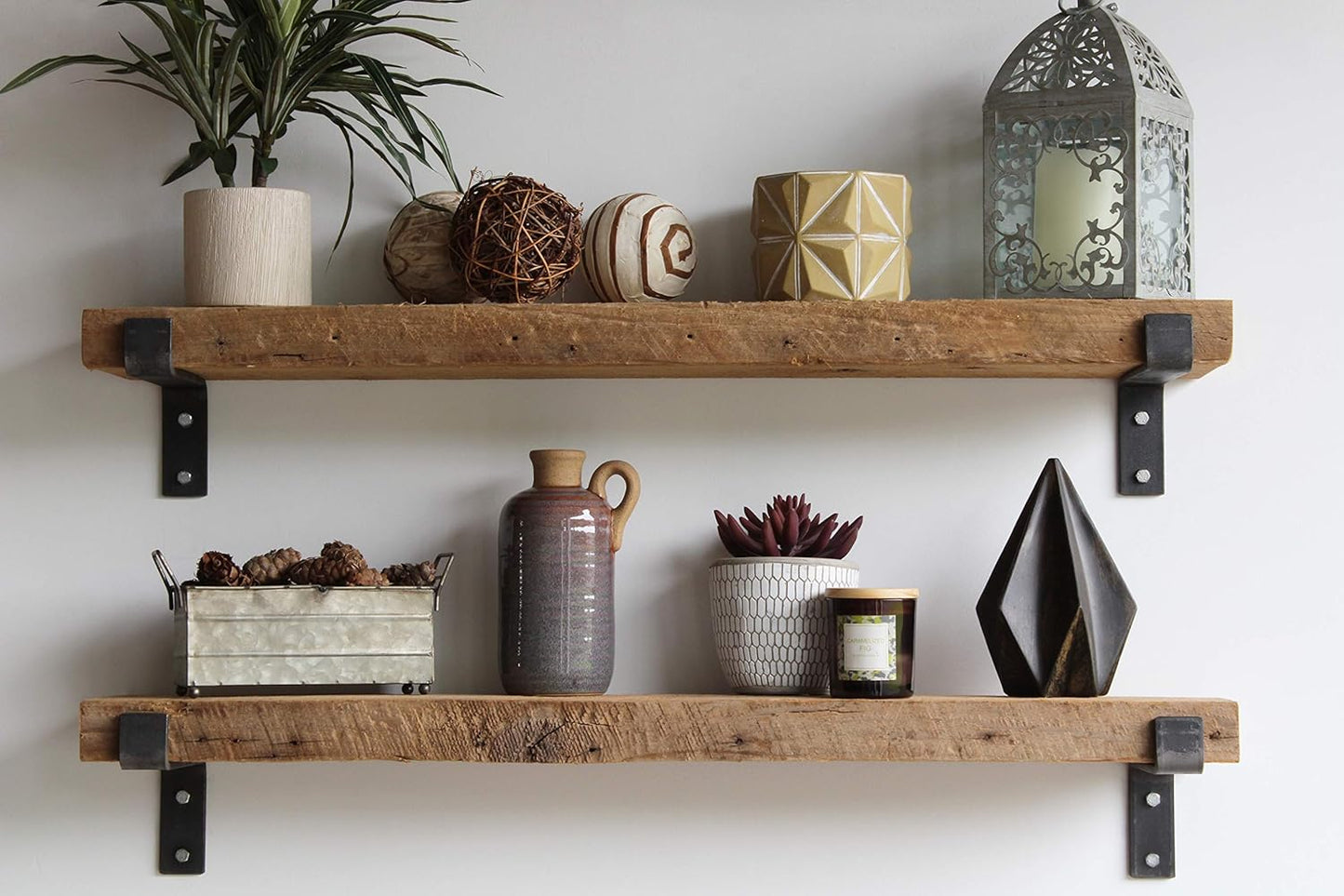 Urban Legacy Accent Shelves | Reclaimed Barn Plank | Set of 2 with Full Brackets (Natural, 36"x 7"x 2")