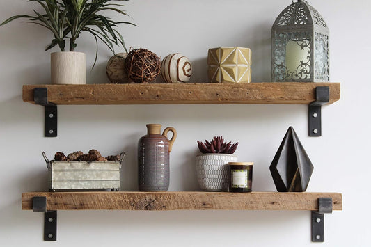 Urban Legacy Accent Shelves | Reclaimed Barn Plank | Set of 2 with Full Brackets (Natural, 36"x 7"x 2")