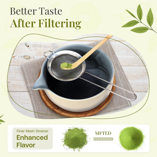 Matcha Whisk Set,includes Matcha Bowl,Matcha Whisk and Holder by Bamboo, Spout, Matcha Sifter Strainer Spoon Scoop Chasen Holder Towel- Perfect Japanese Matcha Set(8 Pcs Pink)