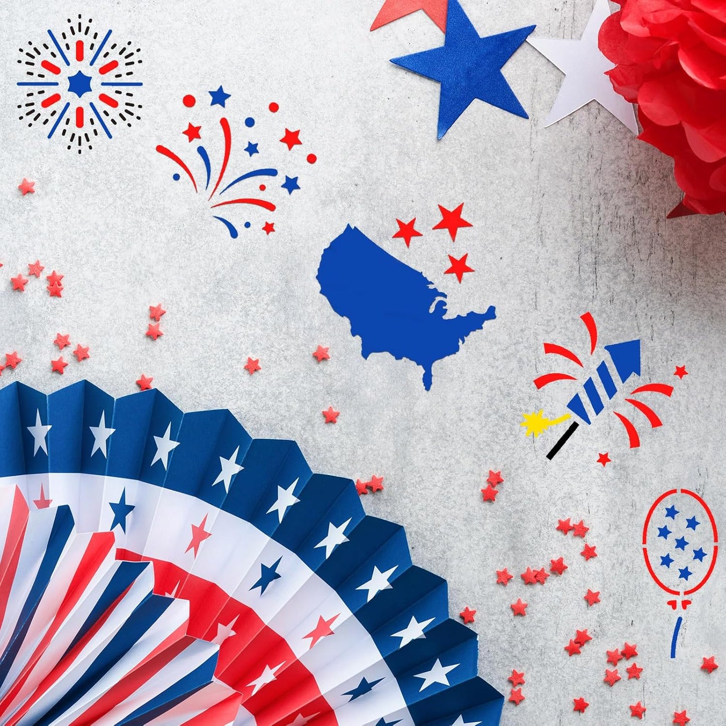 100 Pcs Stencils for Painting on Wood Reusable Stencil Crafts Drawing Templates Holiday Stencils Wall Paper Stencil Set for DIY Art Scrapbook Home Decor 2 x 2 Inch (Patriotic Style)