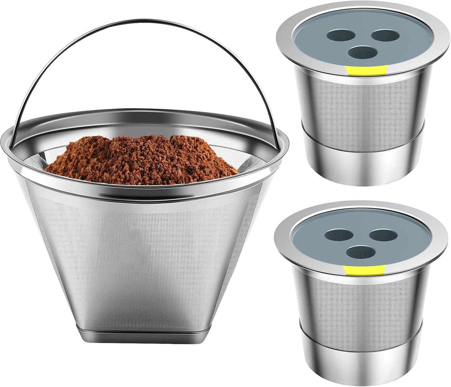 Stainless Steel Reusable Coffee Filter Compatible with Ninja Dual Brew Coffee Maker, Reusable Coffee Pods with 4 Cone Coffee Filters, Reusable k cups fit for Ninja CFP201 CFP301