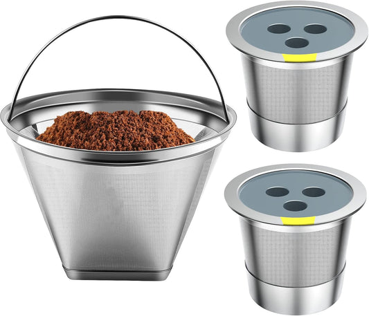 Stainless Steel Reusable Coffee Filter Compatible with Ninja Dual Brew Coffee Maker, Reusable Coffee Pods with 4 Cone Coffee Filters, Reusable k cups fit for Ninja CFP201 CFP301
