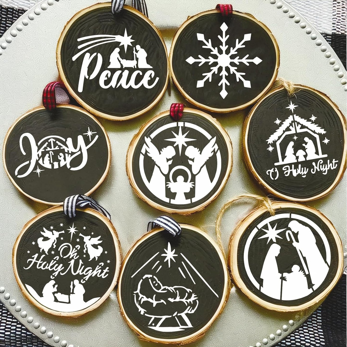 30 Pieces Small Christmas Nativity Stencils for Painting on Wood Reusable Palstic Nativity Scene Stencils for DIY Crafts Ornament Wood Cookie (3in Jesus)