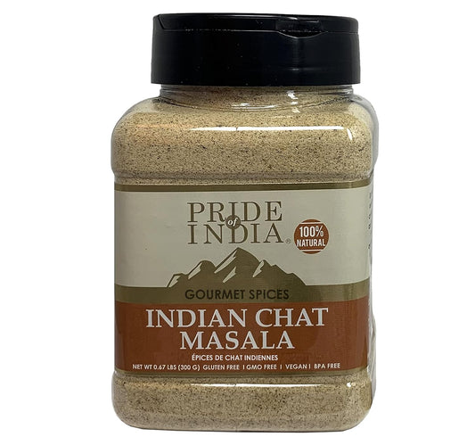 Pride of India - PACK of 6 - Indian Chat Masala Seasoning Spice – For Savory Dishes -Perfect Seasoning for Drinks/Salads/Fruits -Preservatives Free-Easy to Store – 8oz. Medium Dual Sifter Jar