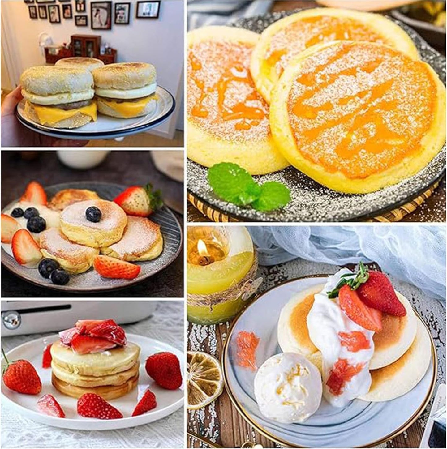 HLMOptimo English Muffin Rings, Stainless Steel Crumpet Rings, 6 Pcs Nonstick Metal Round Ring Molds with Silicone Oil Brush (4 inch)