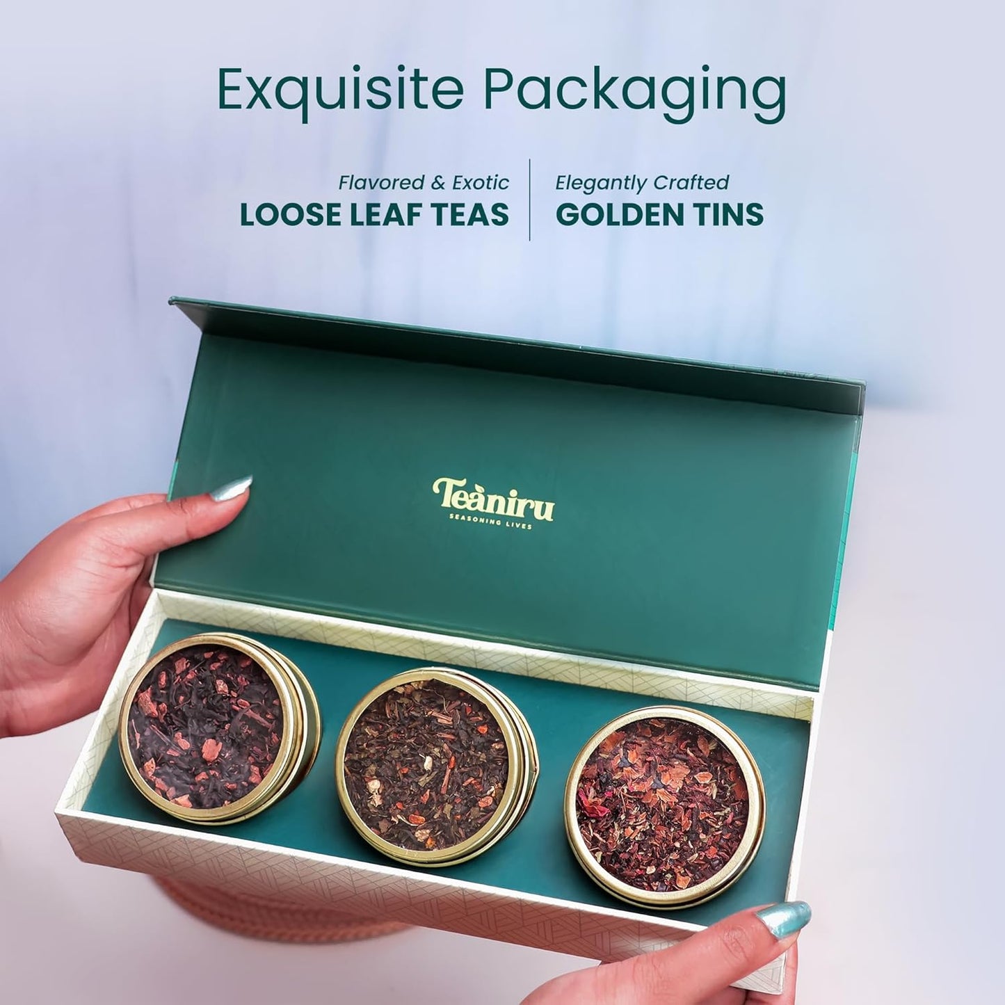 Teaniru, Novelty Tea Collection – Pack of 40 | Loose Leaf Tea Sampler Gift | 3 Flavored Tea - Black, Herbal & Green Tea | Loose Leaf Tea Gift Set for Corporate Gifting
