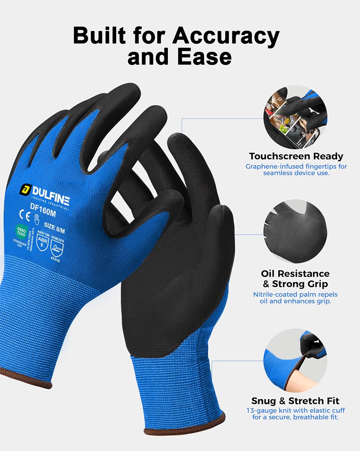 Safety Work Gloves MicroFoam Nitrile Coated-12 Pairs Pack,Blue Seamless Knit Nylon Glove with Black Micro-Foam Nitrile Grip,Ideal for General Purpose,Automotive,Home Improvement,Painting(Extra Large)