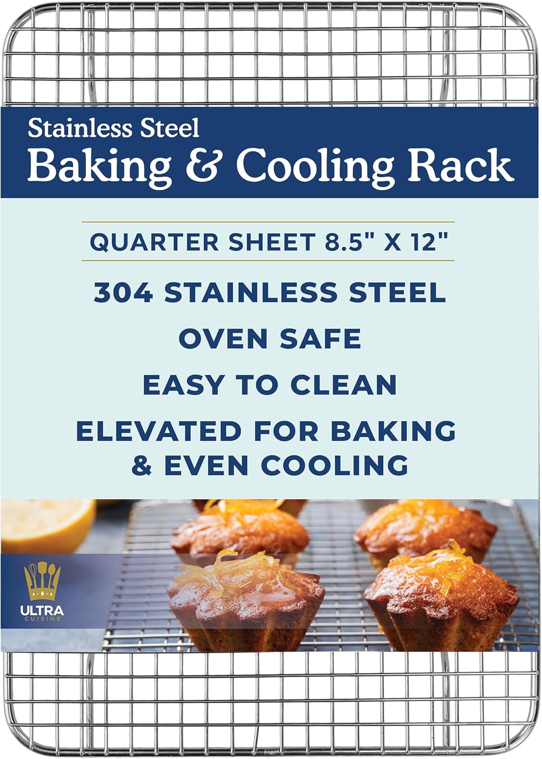 Ultra Cuisine Heavy Duty 100% Stainless Steel Cooling Rack for Cooking and Baking - Baking Rack & Wire Cooling Rack - Fits Half Sheet and Quarter Sheet Pans - 11.5''x16.5'' & 8.5''x12''