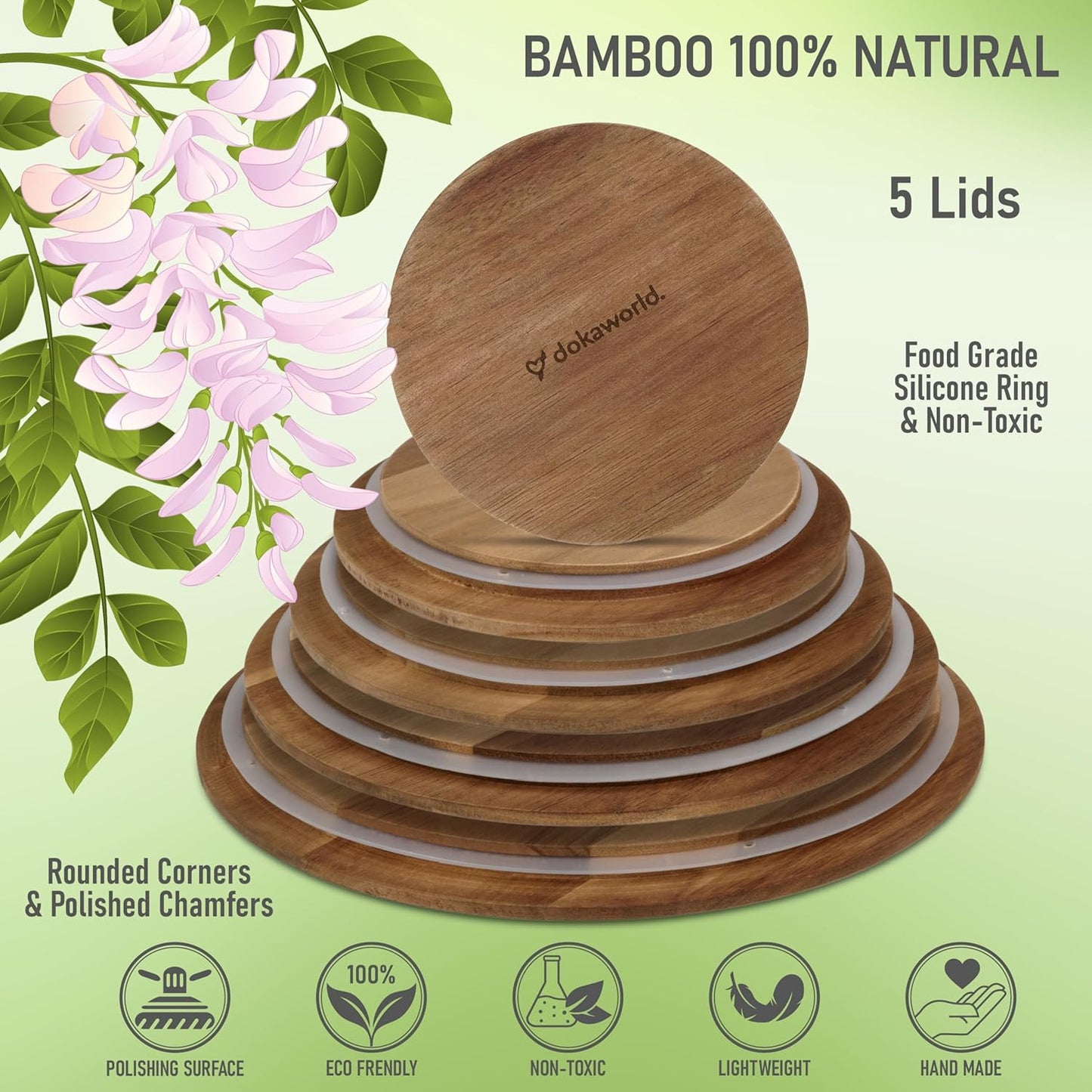 Glass Mixing Bowls Acacia Lids - (Bowls Not Included) Lids are compatible with all Glass Mixing Bowls Set