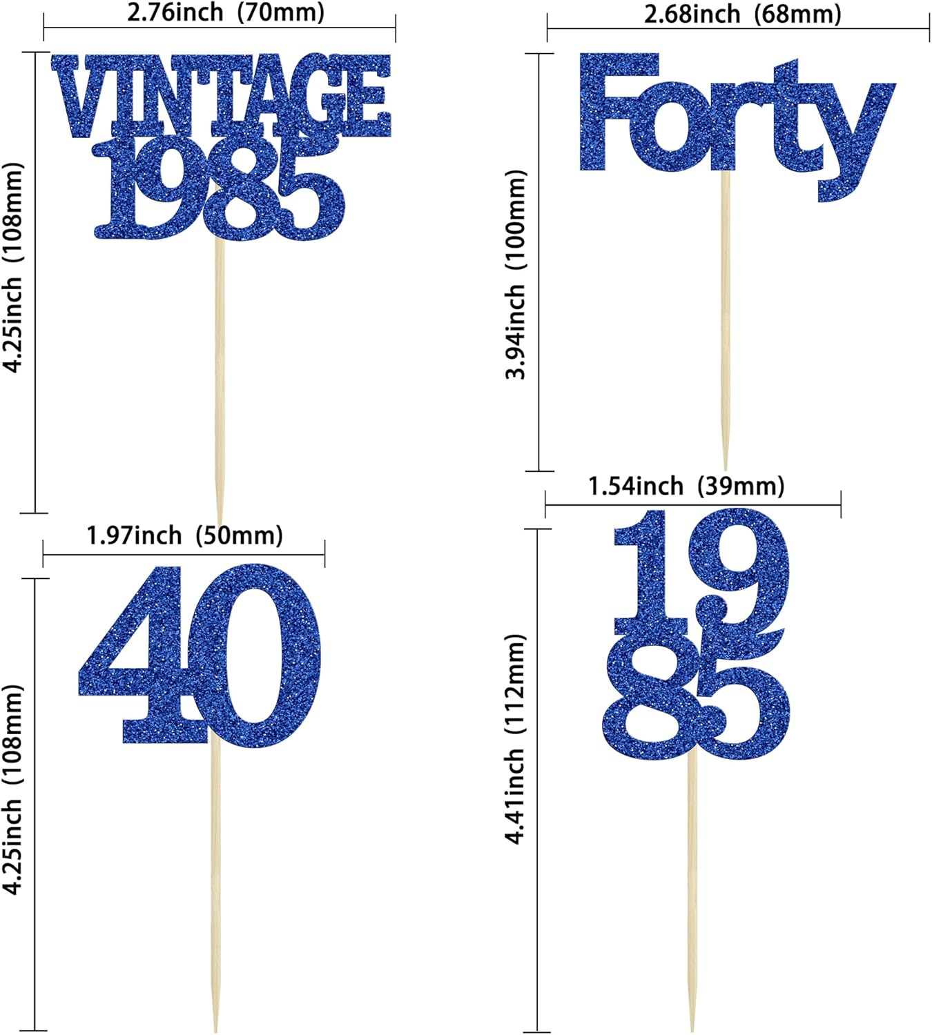 Gyufise 24Pcs Vintage 1985 Cupcake Toppers Glitter Cheers to 40 Fabulous Forty Cupcake Picks 40th Birthday Wedding Anniversary Party Cake Decorations Supplies Deep Blue