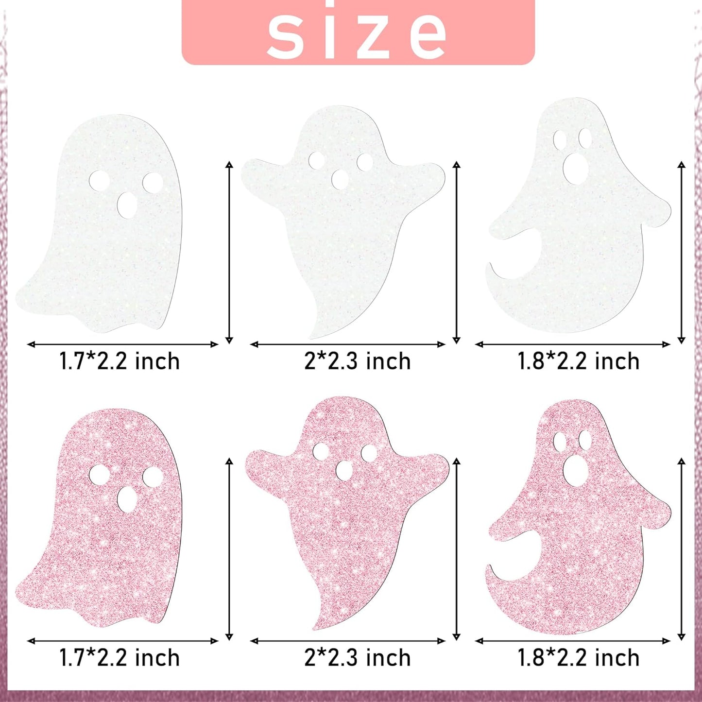 Halloween Ghost Cupcake Decoration 24Pcs Ghost Cupcake Toppers Double Sided Glitter White Pink Halloween Birthday Baby Shower Supplies for Ghost Boo Theme Party Cake Decor