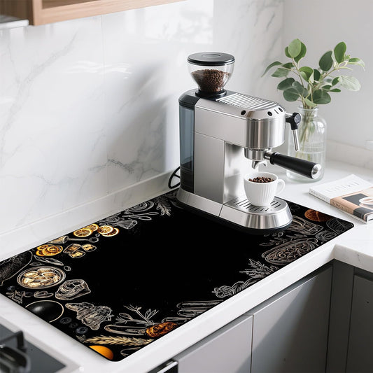 17"x 32" Coffee Bar Mat, Kitchen Ingredients Absorbent Dish Drying Mat Cuttable Hide Stain Draining Table Pad for Kitchen Counter, Coffee Bar Accessories