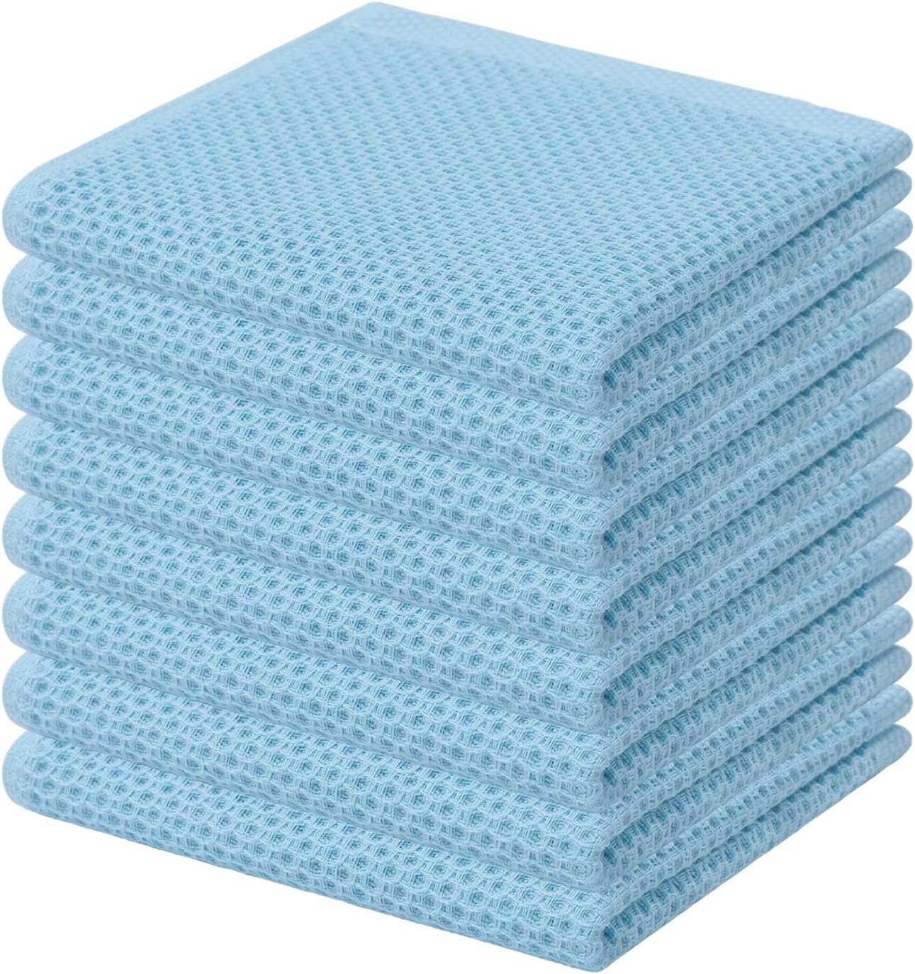 Kitinjoy 100% Cotton Kitchen Dish Cloths (12 X 12 Inches, Sky Blue),8 Pack Waffle Weave Ultra Soft Absorbent Dish Towels for Drying Dishes Quick Drying Kitchen Towels Dish Rags