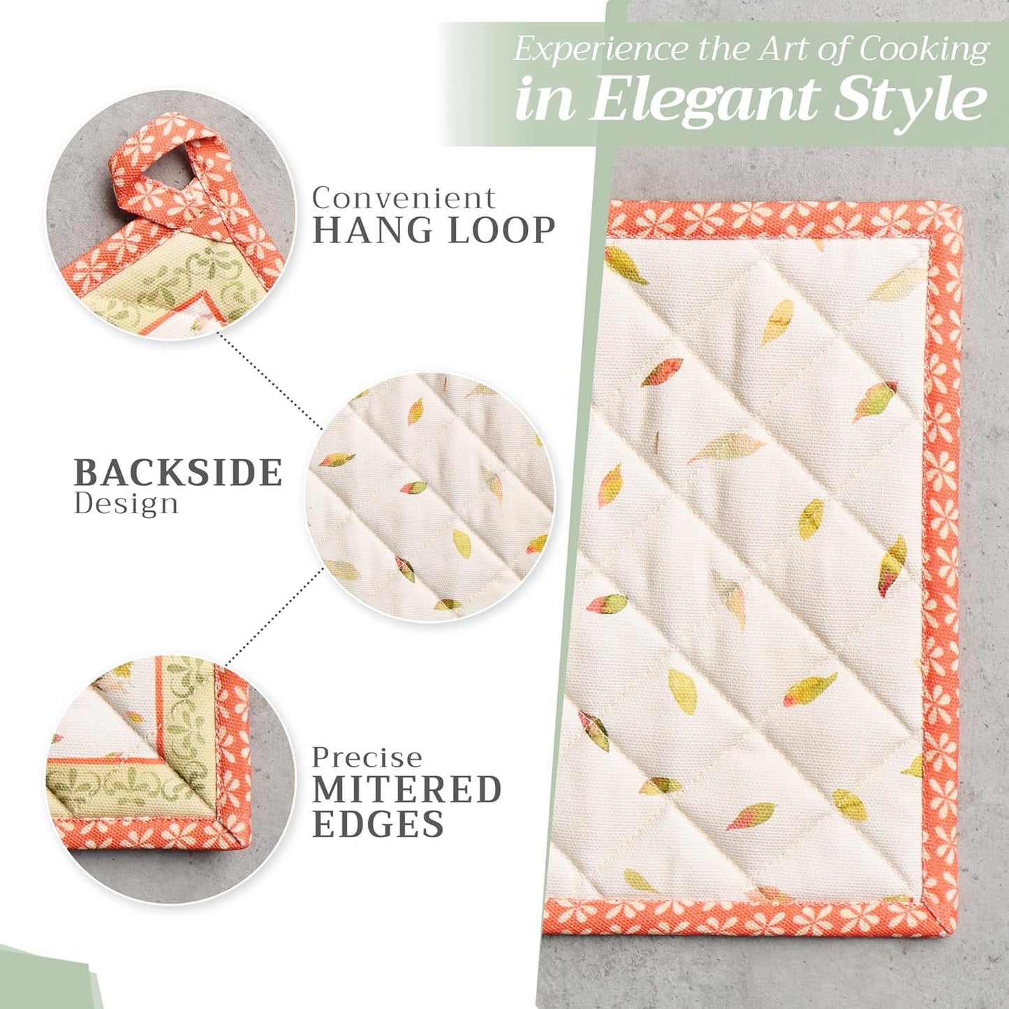 Maison d' Hermine Pot Holders Set 100% Cotton Heat Resistant Potholders 8" x 8" Hot Pads with Loop BBQ, Cooking, Baking, Grilling, Kitchen, Handling Hot Pans (Pack of 2, Pumpkin Passion)