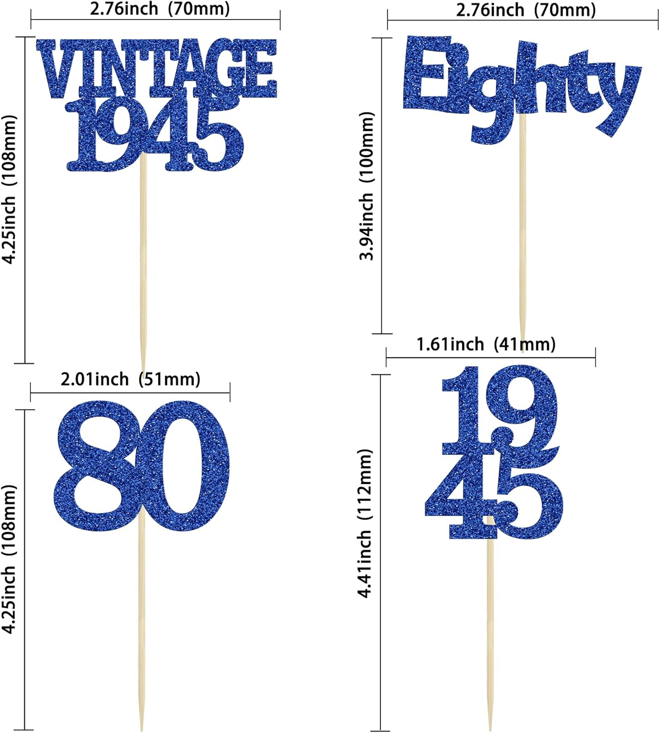 Gyufise 24Pcs Vintage 1945 Cupcake Toppers Glitter Cheers to 80 Fabulous Eighty Cupcake Picks 80th Birthday Wedding Anniversary Party Cake Decorations Supplies Deep Blue