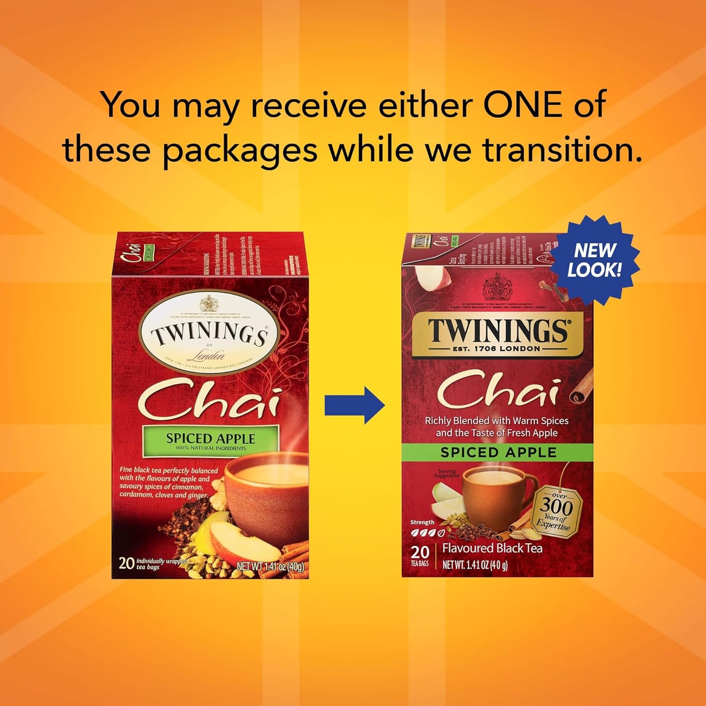 Twinings Spiced Apple Chai Black Tea Individually Wrapped Bags, 20 Count (Pack of 1), Sweet, Savoury Spices, Caffeinated, Enjoy Hot or Iced, 20 Teabags