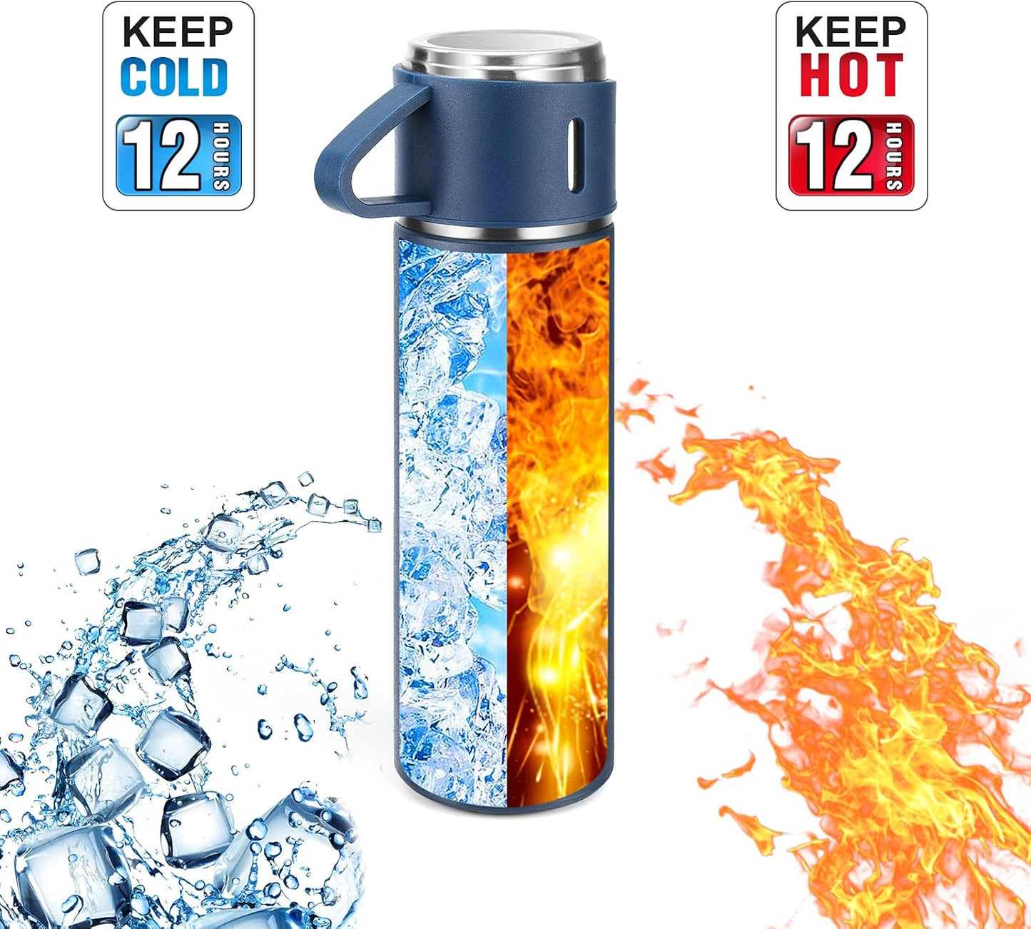 Stainless Steel Thermo 500ml/16.9oz Vacuum Insulated Bottle with Cup for Coffee Hot drink and Cold drink water flask.(Blue,Single)