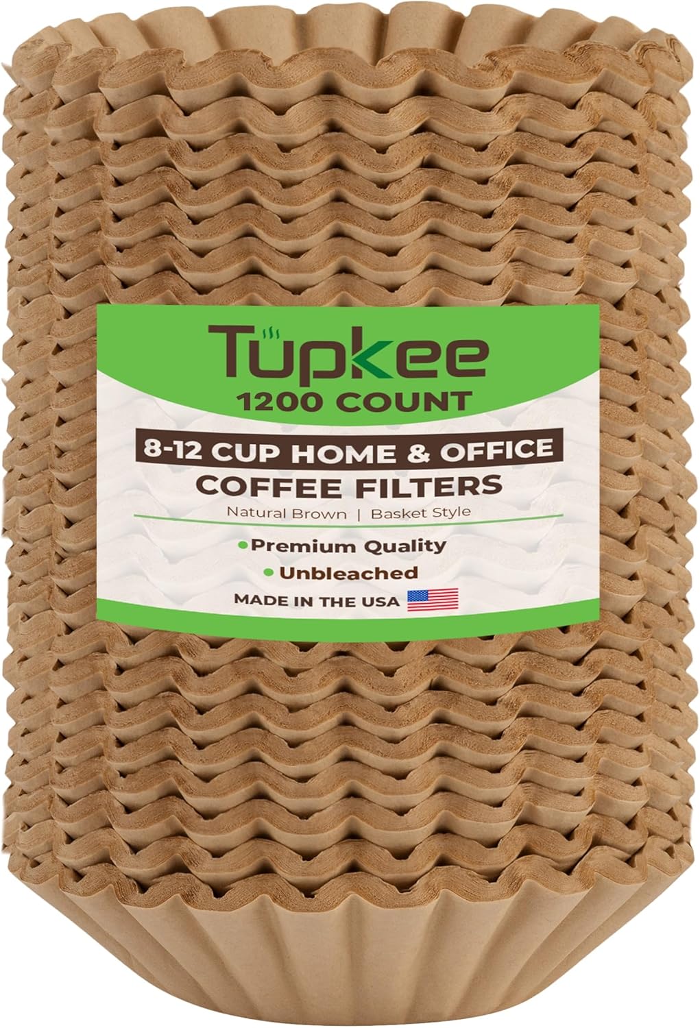 Tupkee Coffee Filters 8-12 Cups - 1200 Count, Basket Style, Natural Brown Unbleached Coffee Filter, Made in the USA
