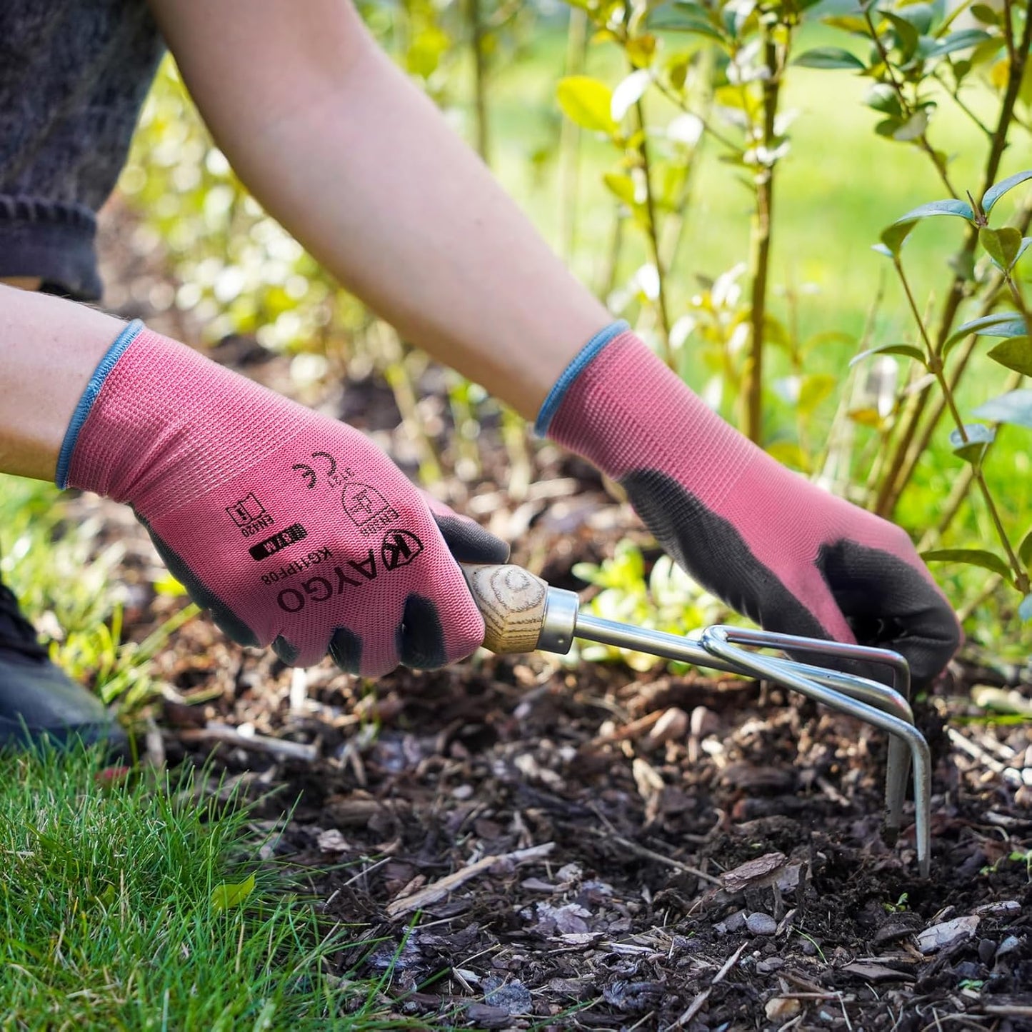KAYGO Safety Work Gloves PU Coated-12 Pairs, KG11P Seamless Knit Glove with Polyurethane Coated Smooth Grip on Palm & Fingers, for Men and Women, Ideal for General Duty Work,Pink,Medium