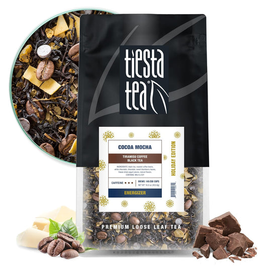Tiesta Tea - Cocoa Mocha, Loose Leaf, Tiramisu Coffee Black Tea, Premium Blend, High Caffeinated Holiday, Make Hot or Iced Brews Up to 200 Cups, 16 Ounce Resealable Bulk Pouch