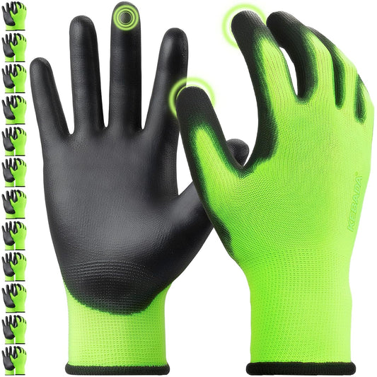 Kebada W1 Work Gloves for Men and Women, PU Coated Safety Gloves with Grip, Touchscreen, Ideal for Warehouse Package Handling, Construction, Gardening, Green X-Small