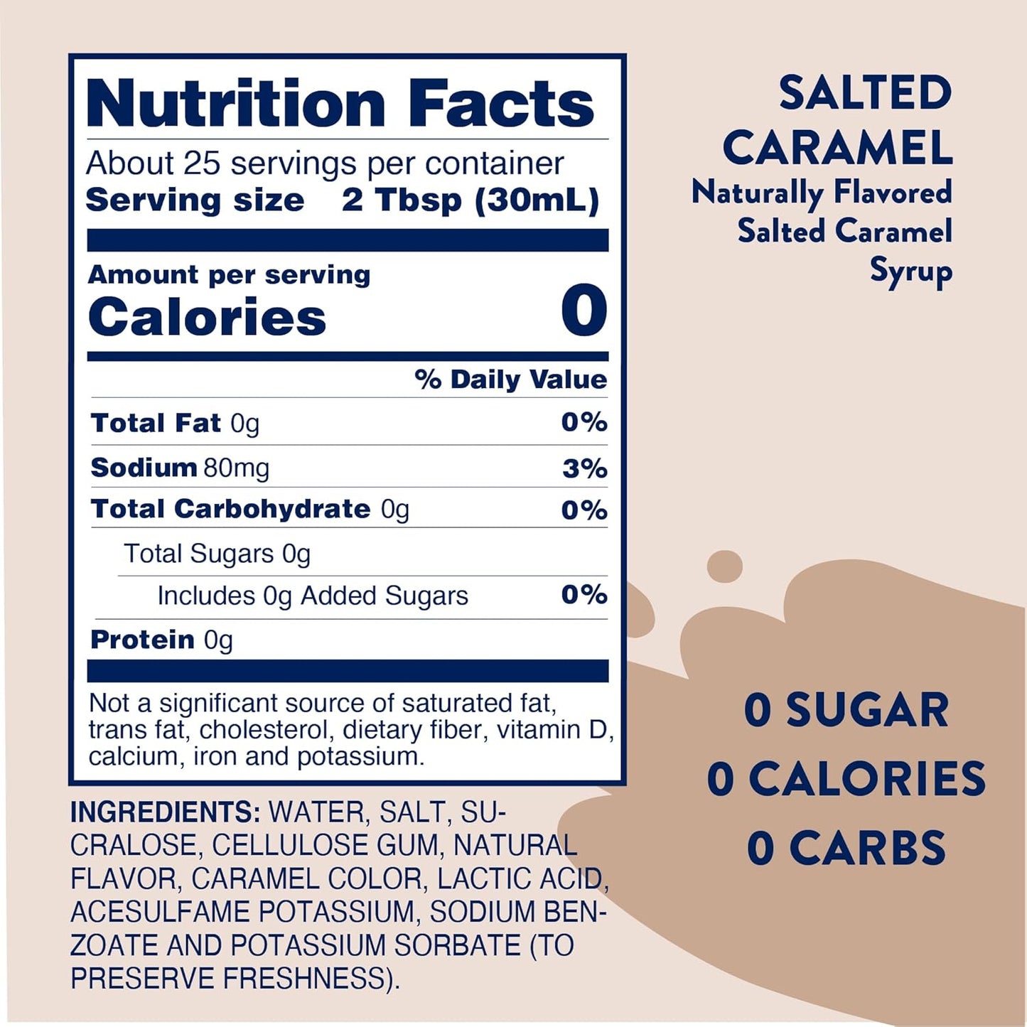 Jordan's Skinny Syrups Sugar Free Coffee Syrup, Salted Caramel Flavor Drink Mix, Zero Calorie Flavoring for Chai Latte, Protein Shake, Food & More, Gluten Free, Keto Friendly, 25.4 Fl Oz, (Pack of 1)