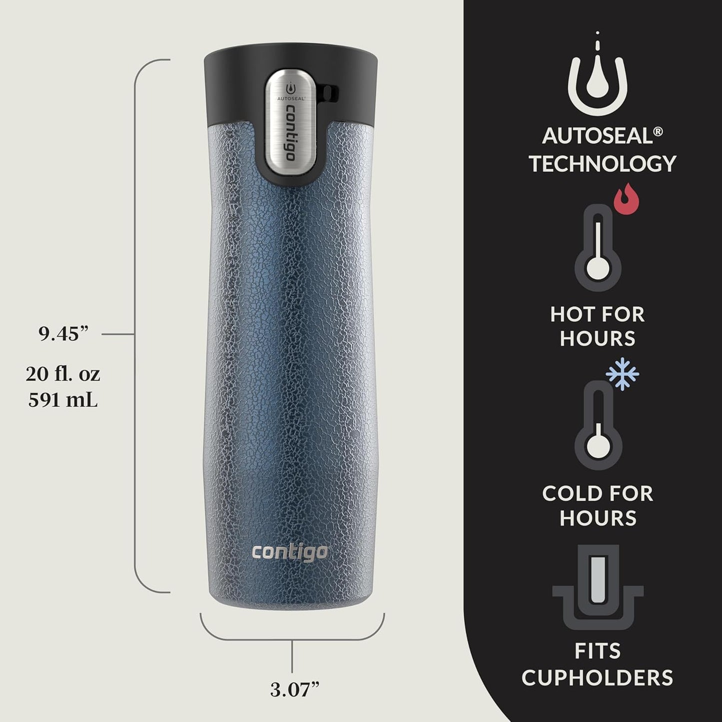 Contigo AUTOSEAL West Loop Vacuum-Insulated Stainless Steel Travel Mug with Easy-Clean Lid 20 oz 2-Pack Crystal Blueberry; Crystal Sake