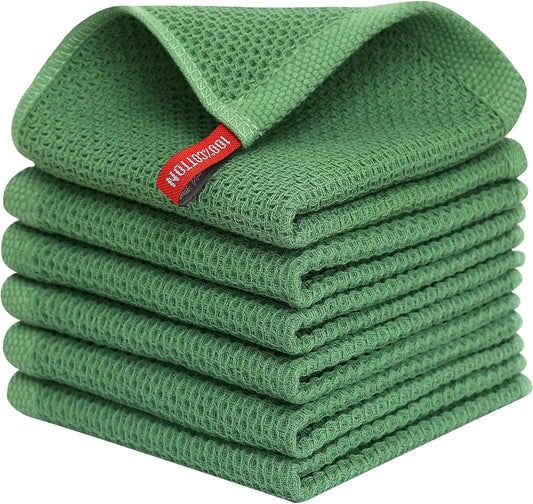 Kitinjoy 100% Cotton Kitchen Dish Cloths, 6 Pack Waffle Weave Ultra Soft Absorbent Dish Towels for Drying Dishes Quick Drying Kitchen Towels Dish Rags, 12 X 12 Inches, Grass Green