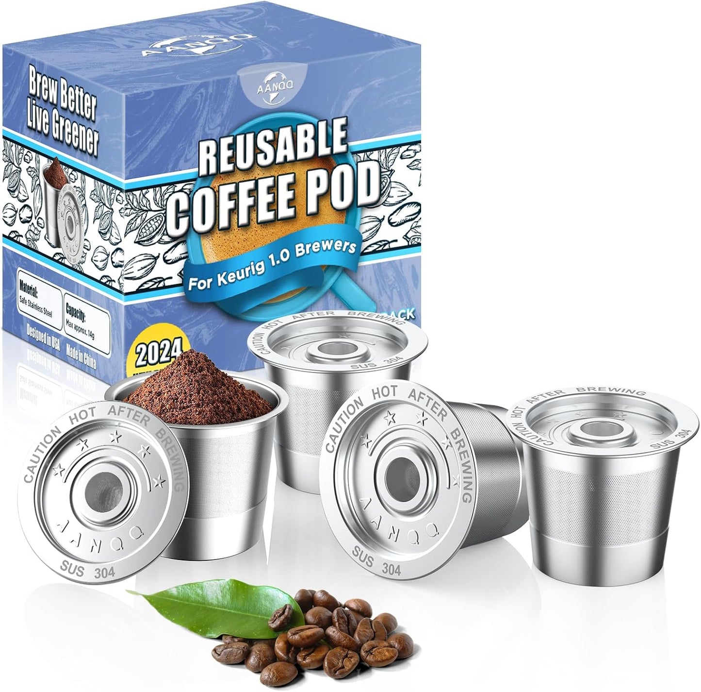 4 Pack K Cup Reusable Coffee Pods for Keurig: Stainless Steel Refillable K Cup - Reusable Coffee Filter for Keurig 1.0 Coffee Maker, Permanent, Eco-Friendly, BPA-Free