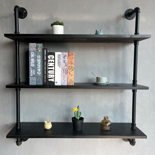 Industrial Pipe Shelf Shelving Bookcase, Wall Mounted Rustic Bookshelf, Floating Bookshelves for Wall,Retro Wood Metal Pipe Industrial Shelves for Living Room