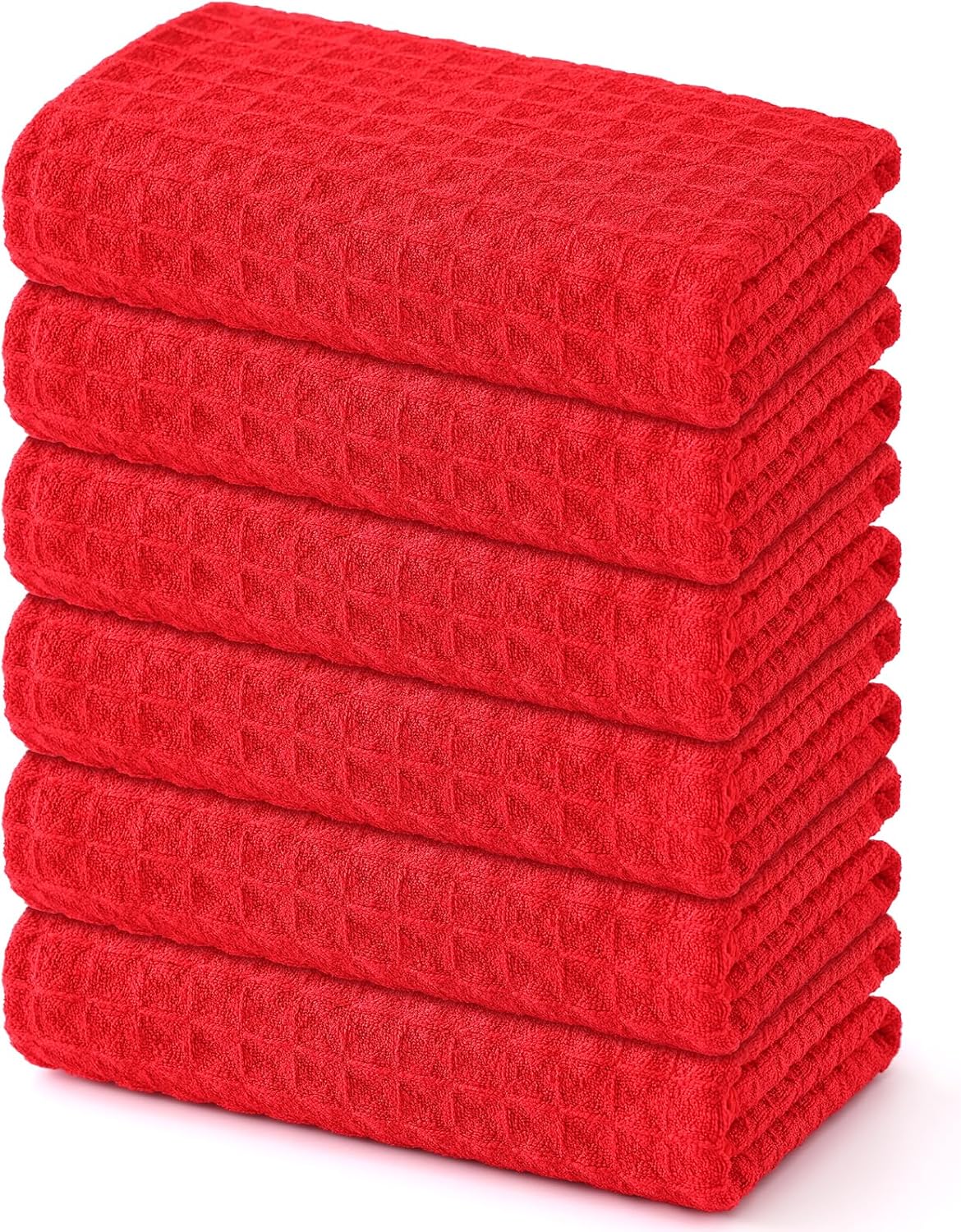 Homaxy Microfiber Waffle Weave Kitchen Towels, 16 x 28 Inch Ultra Absorbent and Solid Color Dish Towels, 6 Pack, Red