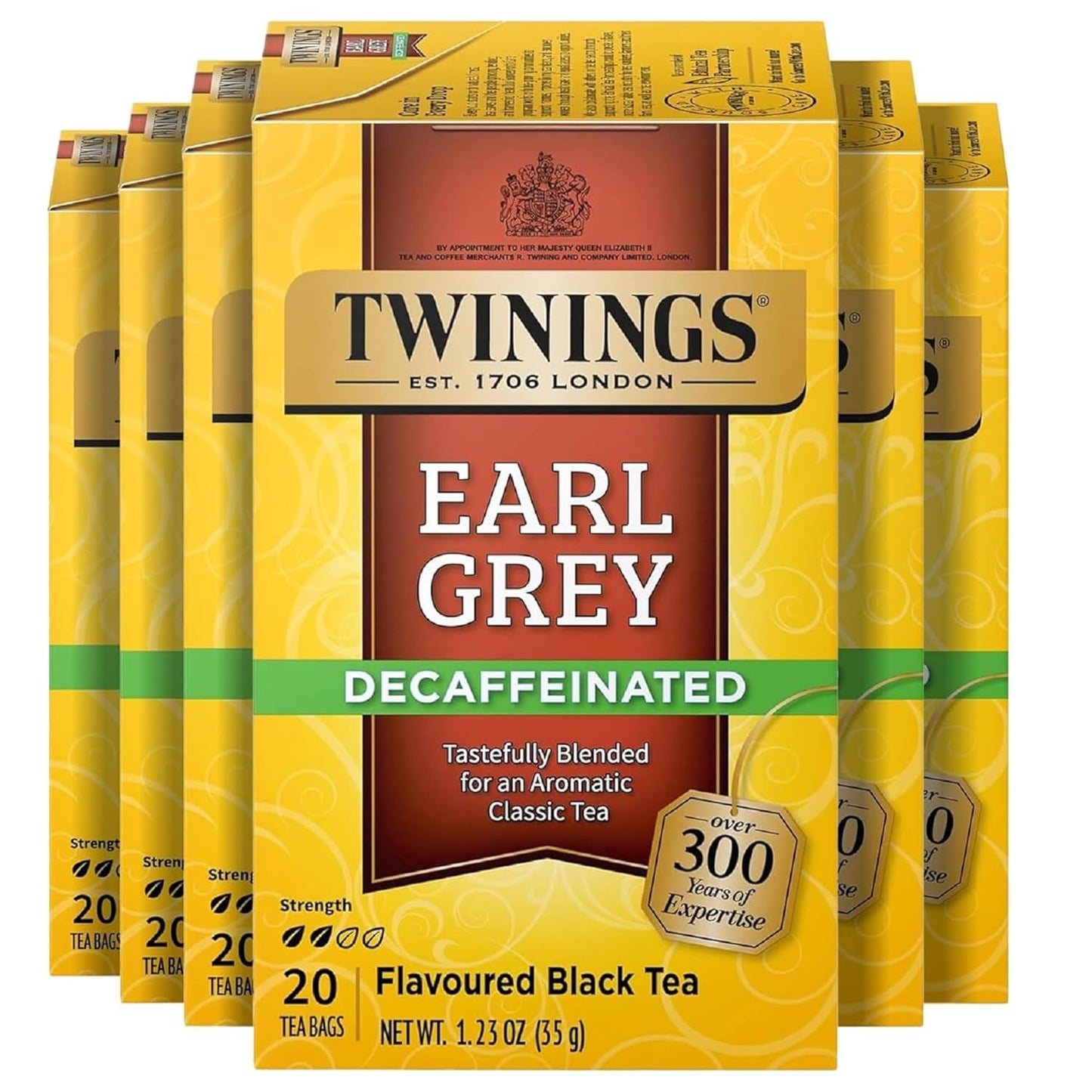 Twinings Decaffeinated Earl Grey Black Tea Individually Wrapped Bags, 20 Count (Pack of 6), Flavoured with Citrus and Bergamot, Enjoy Hot or Iced, 120 Teabags