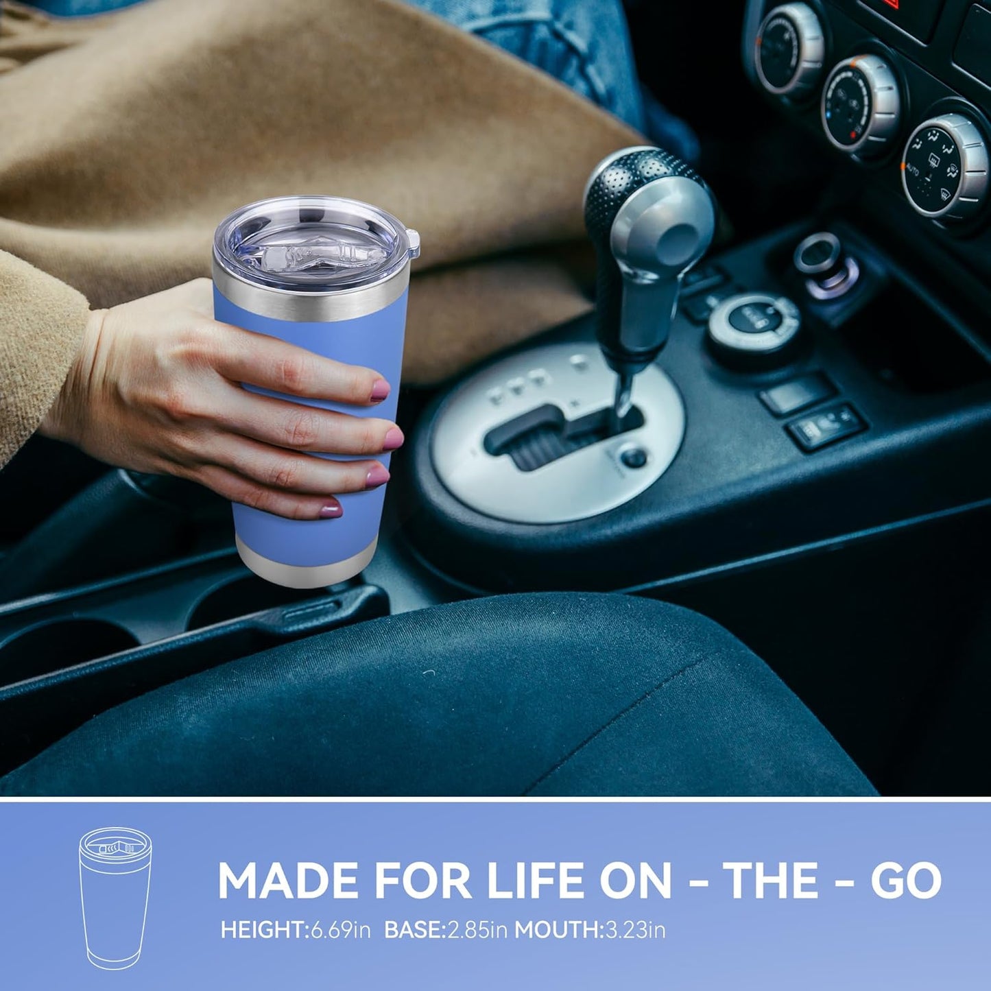 20 oz Tumbler Stainless Steel Tumblers Bulk with Lid Double Wall Insulated Coffee Tumbler Cups for Hot & Cold Drinks Powder Coated Travel Coffee Tumbler Mug Metal (Azure, 12 pack)