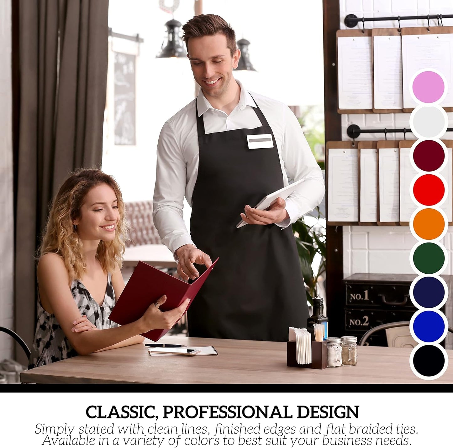 GREEN LIFESTYLE 2 Pack Chef Apron with Pockets – Grilling Aprons for Men, Waterproof Cooking Apron for BBQ, Work or Restaurant Use, Kitchen Aprons for Women with Pockets – Pink