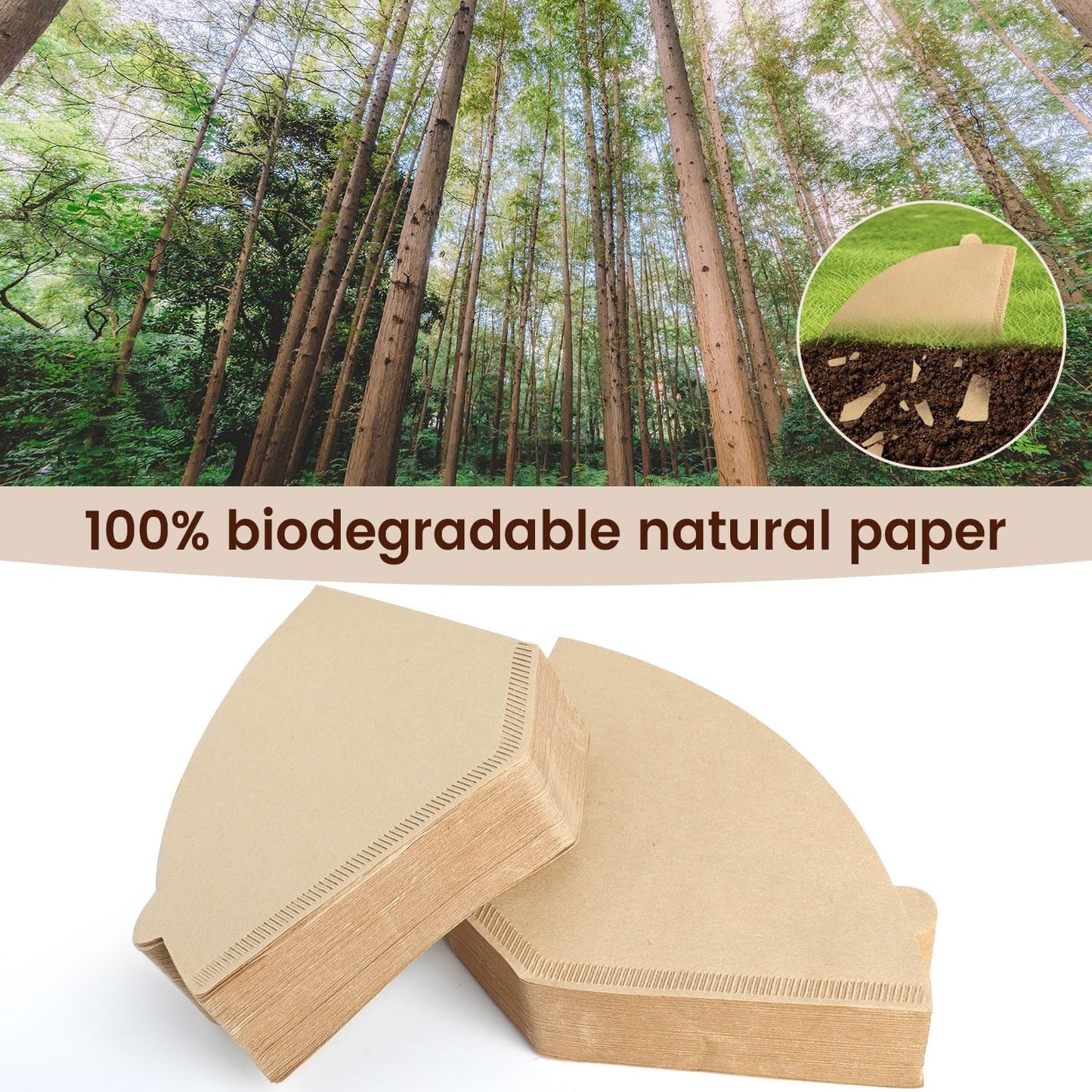 Coffee Filters 160 Count, Size 04 Cone Filters 8-12 Cup, Unbleached Disposable Natural Paper Filters, 04 Cone Filters For Pour Over and Drip Coffee Maker