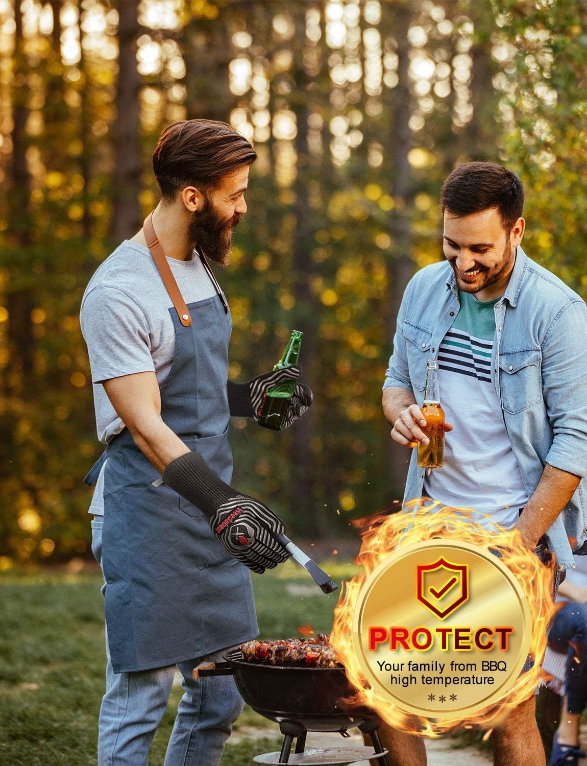 WEEDABEST Hot BBQ Gloves Heat Resistant Kitchen Oven Mitts Professional Long Heat Resistant Cooking Gloves for Grill,Grilling,Smoker,Barbeque,13.5 inch-Gray