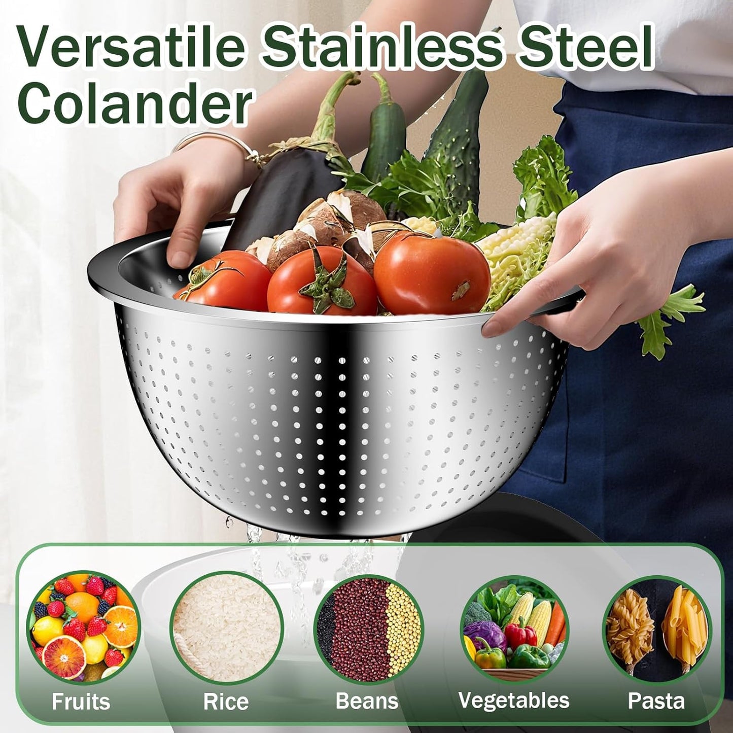 Mixing Bowls with Lids Set, 16PCS Stainless Steel Mixing Bowls,Nesting Storage Bowls for Kitchen with Mixing Bowl, Colander, Strainer & Grater, Metal Salad Bowl for Kitchen Gadgets, Black