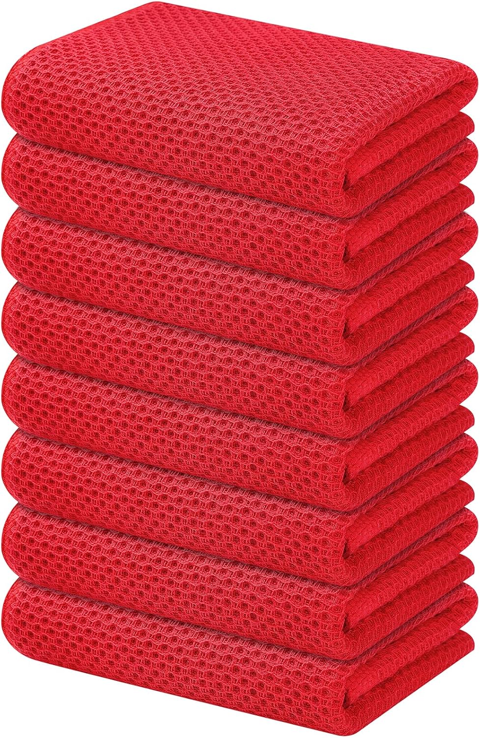Kitinjoy 100% Cotton Waffle Weave Kitchen Towels, 8-Pack Super Soft and Absorbent Dish Towels for Drying Dishes, Kitchen Hand Towels, 13 in x 28 in, Red