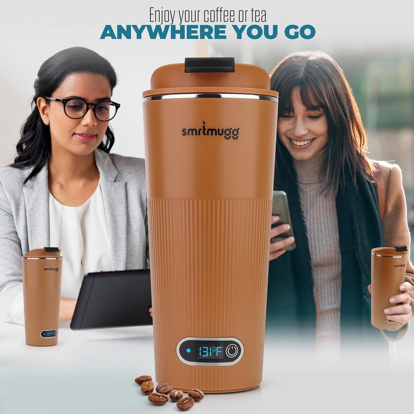 GO Heated Coffee Mug, Travel Mug, 13.5 OZ. Smart Mug, Battery Powered Heated Coffee Mug, Great for Coffee and Tea, Snap on Magnetic Charging Cord, New and Improved (Pumpkin Spice)