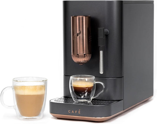 Café Affetto Automatic Espresso Machine + Milk Frother | Built-In & Adjustable Espresso Bean Grinder | One-Touch Brew in 90 Seconds | Matte Black, 1.2 Liter, (C7CEBBS3RD3)